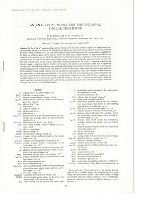 Bild des Verkufers fr An Analytical Model for the Epitaxial Bipolar Transistor [Solid State Electronics, 1977, Vol. 20, pp 753-771] zum Verkauf von Crossroad Books