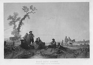 PLAYING A FLUTE BY THE RIVER,1863 Historical Steel Engraving ,Antique Print