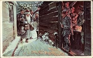 Künstler Ansichtskarte / Postkarte Des feldgrauen Weihnachtsmannes Eintreffen im Schützengraben, ...