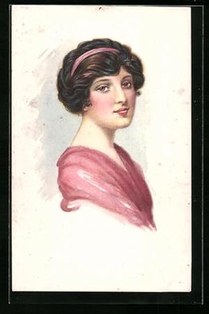 Bild des Verkufers fr Ansichtskarte Junge Frau mit rotem Schal zum Verkauf von Bartko-Reher