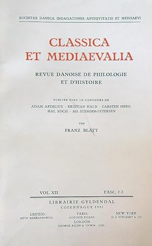 Image du vendeur pour Classica et Mediaevalia vol XII/Fasc 1-2 mis en vente par Librodifaccia