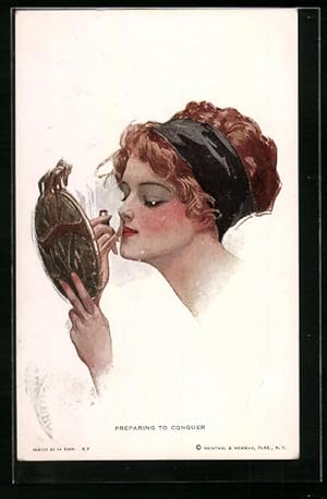 Bild des Verkufers fr Ansichtskarte Dame beim Schminken zum Verkauf von Bartko-Reher