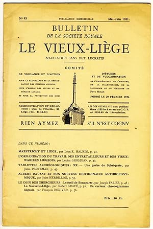 Bulletin de la Société Royale Le Vieux-Liège. N° 93, Mai-Juin 1951.