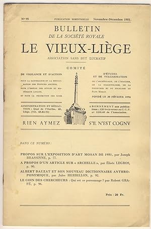 Bulletin de la Société Royale Le Vieux-Liège. N° 95, Novembre-Décembre 1951.