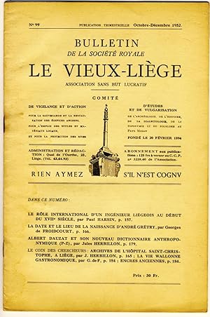 Bulletin de la Société Royale Le Vieux-Liège. N° 99, Octobre-Décembre 1952.