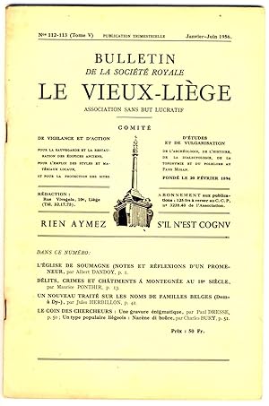 Bulletin de la Société Royale Le Vieux-Liège. N° 112-113 (Tome V), Janvier-Juin 1956.