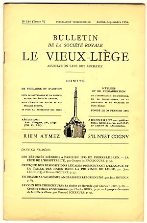 Bulletin de la Société Royale Le Vieux-Liège. N° 114 (Tome V), Juillet-Septembre 1956.