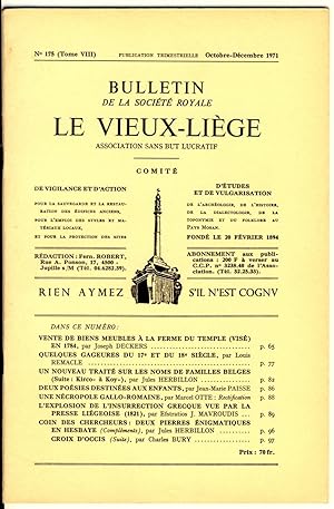 Bulletin de la Société Royale Le Vieux-Liège. N° 175 (Tome VIII), Octobre-Décembre 1971