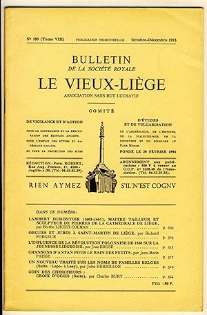 Bulletin de la Société Royale Le Vieux-Liège. N° 183 (Tome VIII), Octobre-Décembre 1973