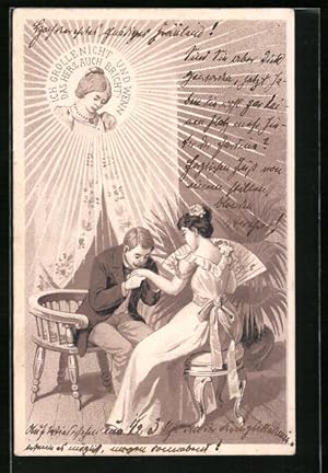 Bild des Verkufers fr Lithographie Ehefrau auf Fcher duldet Seitensprung ihres Mannes zum Verkauf von Bartko-Reher