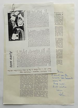Two cut reviews (one a photocopies) of the exhibition of works by Tom Early at the Belgrave Galle...