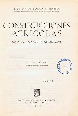 Seller image for CONSTRUCCIONES AGRCOLAS. INGENIERA, SANIDAD Y ARQUITECTURA for sale by Librera Torren de Rueda