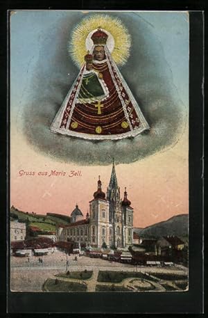 Ansichtskarte Mariazell, Schwebende Jungfrau über der Kirche