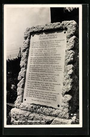 Ansichtskarte Mariazell, Schild in steinernem Rahmen mit Gedicht Zwei Kreuze auf der Bürgeralpe