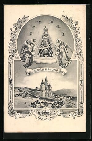 Ansichtskarte Mariazell, Gekrönte Jungfrau mit gekröntem Jesuskind, Kirche - Andenken zu dem 750j...