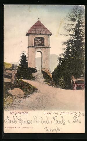 Ansichtskarte Mariazell, Turm am Kreuzberg, Pferdewagen