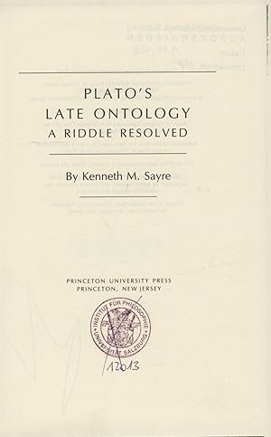 Bild des Verkufers fr Plato's Late Ontology A riddle resoved zum Verkauf von avelibro OHG
