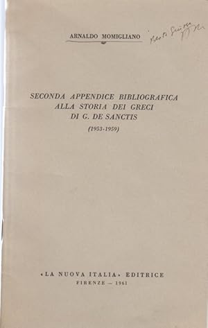 Seller image for Seconda appendice bibliografica alla Storia dei Greci di G. de Sanctis (1953 - 1959). for sale by Fundus-Online GbR Borkert Schwarz Zerfa