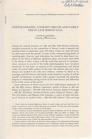 Epistolography, Literary Circles and Family Ties in Late Roman Gaul. [From: Transactions of the A...