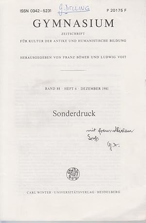 Die Handbücherei eines Lateinschülers um 1590. [Aus: Gymnasium, Bd. 88, Heft 6, Dezember 1981]. E...