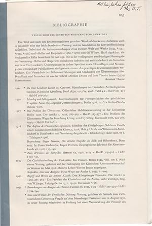 Bibliographie. Verzeichnis der Schriften Wolfgang Schadewaldts. [Aus: Hellas und Hesperien. Gesam...