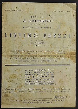 Listino Prezzi per il Catalogo N.36 - A. Calderoni Gioiellerie - 1941