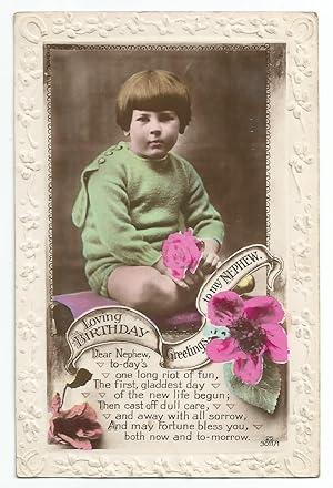Greetings Nephew Vintage 1930 Birthday Card Real Photo Portrait