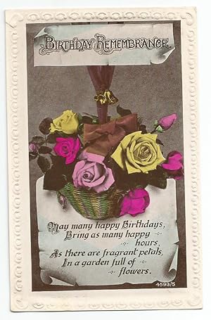 Birthday Remembrance Vintage Postcard 1936 Real Hand Coloured Card