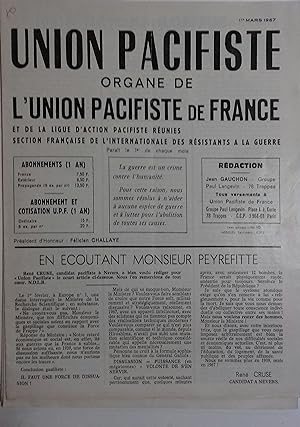 Union pacifiste. Organe de l'Union pacifiste de France et de la Ligue d'action pacifiste réunies....