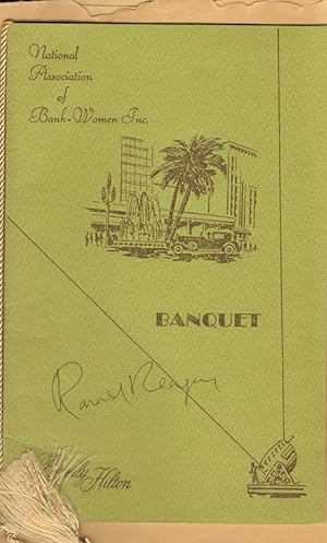 Ronald Reagen signed Banquet Menu. National Association of Bank Women Inc. Banquet at the Beverly...