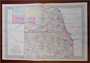 Kansas & Nebraska County Map Wichita Omaha 1882 Mitchell map
