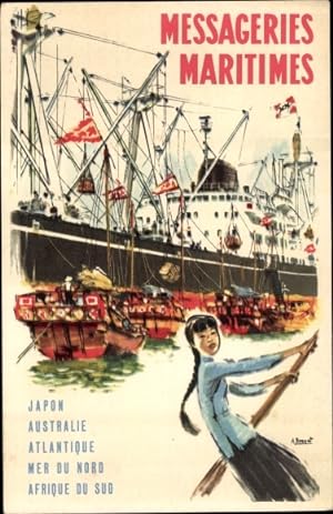 Bild des Verkufers fr Knstler Ansichtskarte / Postkarte Messageries Maritimes, Japon, Australie, Alantique, Passagierdampfer in Asien zum Verkauf von akpool GmbH