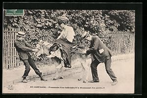 Ansichtskarte En Campagne, Promenade d`une belle-mère !!! Le dévouement d`un gendre !!!