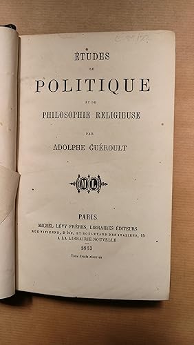 Imagen del vendedor de Etudes de politique et de philosophie religieuse. a la venta por LIBRERIA ANTICUARIA LUCES DE BOHEMIA