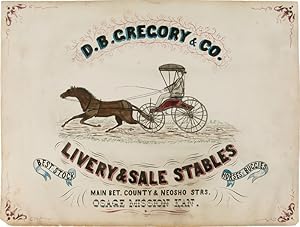 D.B. GREGORY & CO. LIVERY & SALE STABLES BEST STOCK HORSES & BUGGIES.OSAGE MISSION KAN