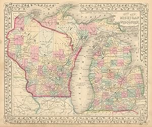 County map of Michigan and Wisconsin