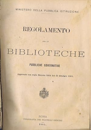 Bild des Verkufers fr Regolamento per le Biblioteche Pubbliche Governative zum Verkauf von Biblioteca di Babele