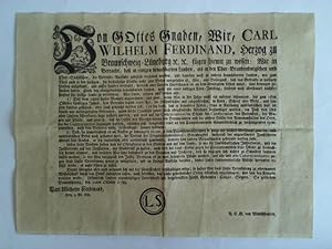 Dekret zum Verbot des Getreideexports und zur Herstellung von Brandwein, Braunschweig, den 10ten ...