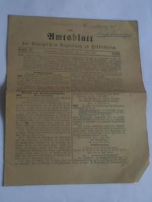 Bild des Verkufers fr Amtsblatt der Kniglichen Regierung zu Hildesheim zum Verkauf von Celler Versandantiquariat