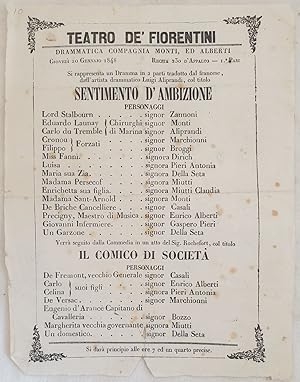 TEATRO DE FIORENTINI DRAMMATICA COMPAGNIA MONTI ED ALBERTI GIOVEDI 20 GENNAIO 1848,