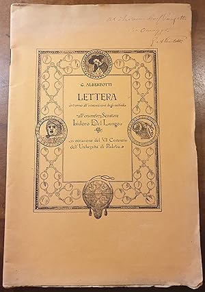 Seller image for Lettera intorno all' invenzione degli occhiali. All' onorevole Senatore Isidoro Del Lungo in occasione del VII Centenario dell' Universit di Padova. for sale by Libreria Antiquaria Dentis (ALAI - ILAB)