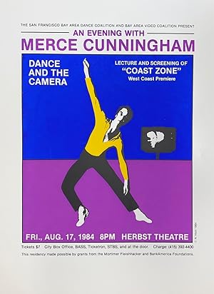 Imagen del vendedor de The San Francisco Bay Area Dance Coalition and Bay Area Video Coalition present An Evening With Merce Cunningham. Dance and the Camera / Lecture and screening of "Coast Zone." West Coast premiere [screenprint poster] a la venta por Bolerium Books Inc.