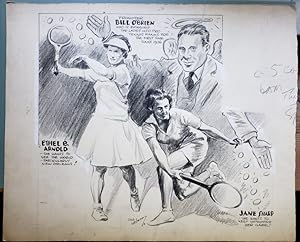 Original Hand-drawn Cartoon by Gus Uhlman Showing Bill O'Brien, Ethel B. Arnold, and Jane Sharp, ...