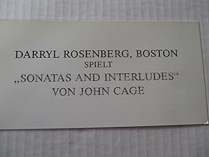 Imagen del vendedor de Darryl Rosenberg, Boston Spielt Sonatas and Interludes von John Cage Karl Ernst Osthaus Museum Hagen 1988 invite postcard a la venta por ANARTIST