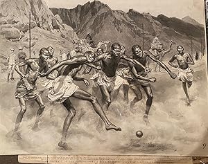 Primitive football in the tropics, Somali boys enjoying a game near the crater of Aden.