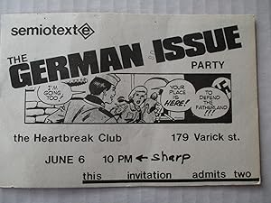 Image du vendeur pour Semiotexte The German Issue party The Heartbreak Club June 6 1982 invite postcard mis en vente par ANARTIST