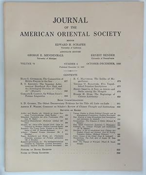 Bild des Verkufers fr Journal of the American Oriental Society. Volume 78, Number 4, October - December 1958. zum Verkauf von Plurabelle Books Ltd