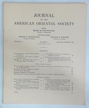 Bild des Verkufers fr Journal of the American Oriental Society. Volume 78, Number 1, January - March 1958. zum Verkauf von Plurabelle Books Ltd