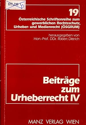 Seller image for Beitrge zum Urheberrecht IV for sale by avelibro OHG
