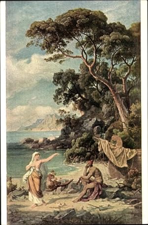 Bild des Verkufers fr Knstler Ansichtskarte / Postkarte Preller, Odyssee Landschaften IV c, Odysseus, Nymphe Kalypso zum Verkauf von akpool GmbH